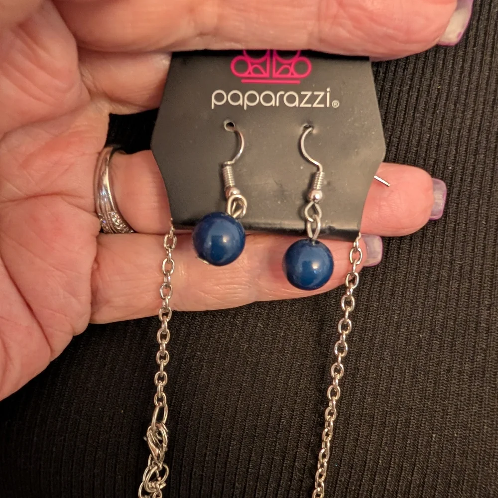 Long Blue Bead & Chain Women's Necklace